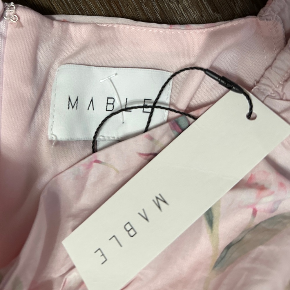 Mable Blush Pink flirty feminine floral rusched dress size Large L new - Picture 8 of 14